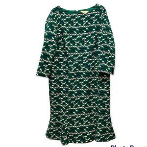 Boden Womens Dress 16 18 Green Boat Neck ruffle Hem Classic Retro MIDI